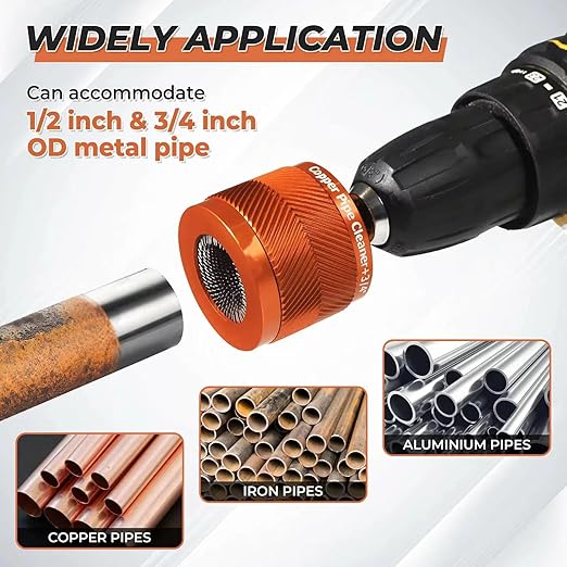 WSOOX 1/2" & 3/4" Metal Copper Pipe Cleaner Set Tube Cleaning Brushes with Replaceable Metal Brush Band for Cleaning Rust on Copper Pipes and Other Plumbers Purposes