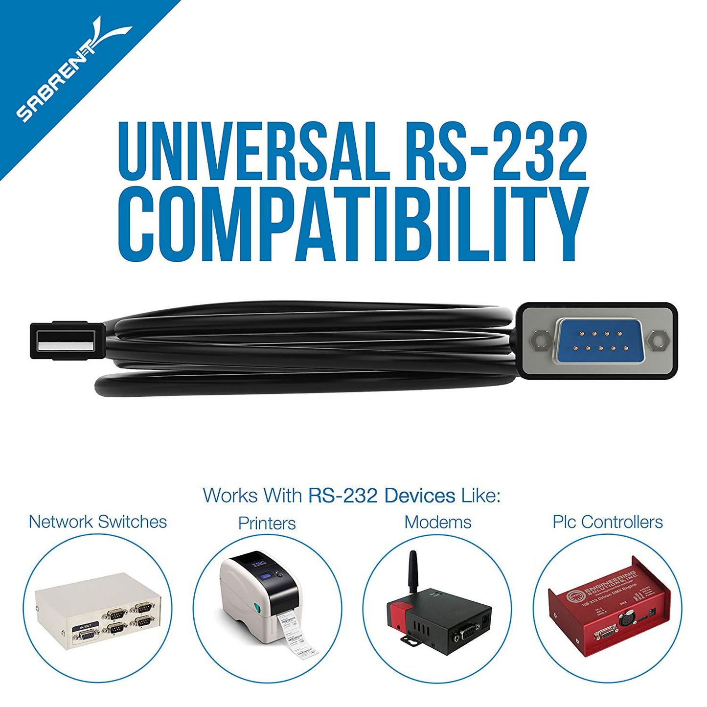 Sabrent Usb 2.0 To Serial (9-Pin) Db-9 Rs-232 Converter Cable, Ftdi Chipset, Hexnuts 6 Feet (Sbt-Ftdi)