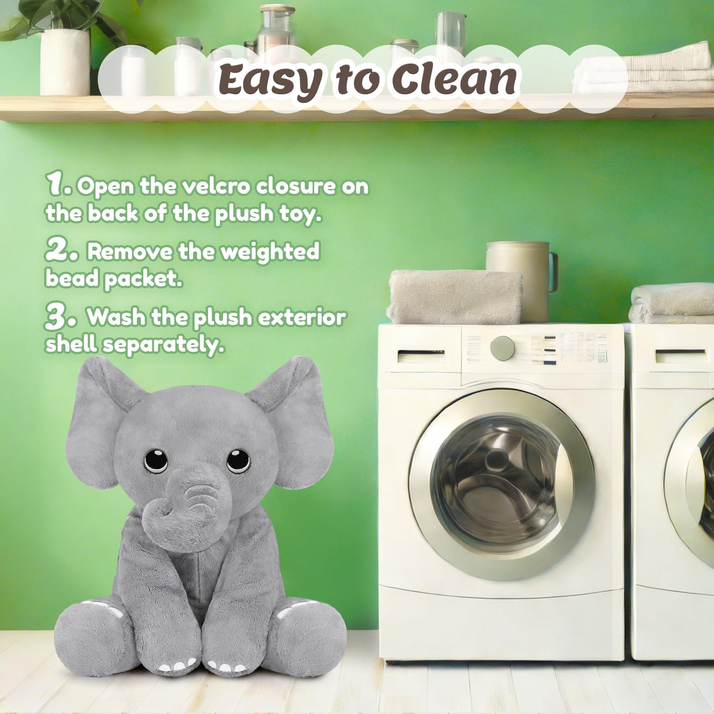 BRICHOEE 5lbs Weighted Stuffed Animals, Elephant Plush Sensory Weighted Elephant Stuffed Animals, Cute Plush Toy Calming Plushie Pillow Birthday Gifts for Adults Baby Kids Boys Girls