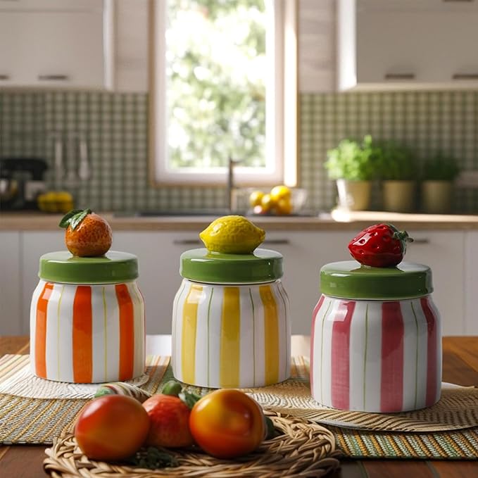 Cookie Jars with Lid Airtight, Hand Painted Orange Ceramic Food Storage Containers with Lids for Home Decor and Kitchen Countertops, For Coffee, Spices, Sugar, Tea, Salt, Honey, Candy, Nut