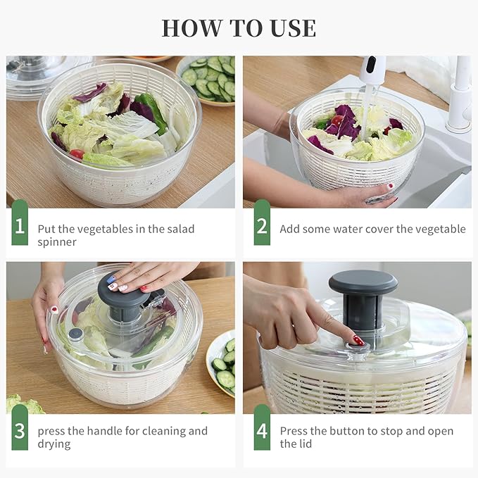 Salad Spinner Large, Fruit Washing Bowl with Strainer, Quick and Easy Use Lettuce Spinner, Fruits and Vegetables Washer, Lettuce Salad Dryer, Kitchen Essentials (6L/6.34Qt)