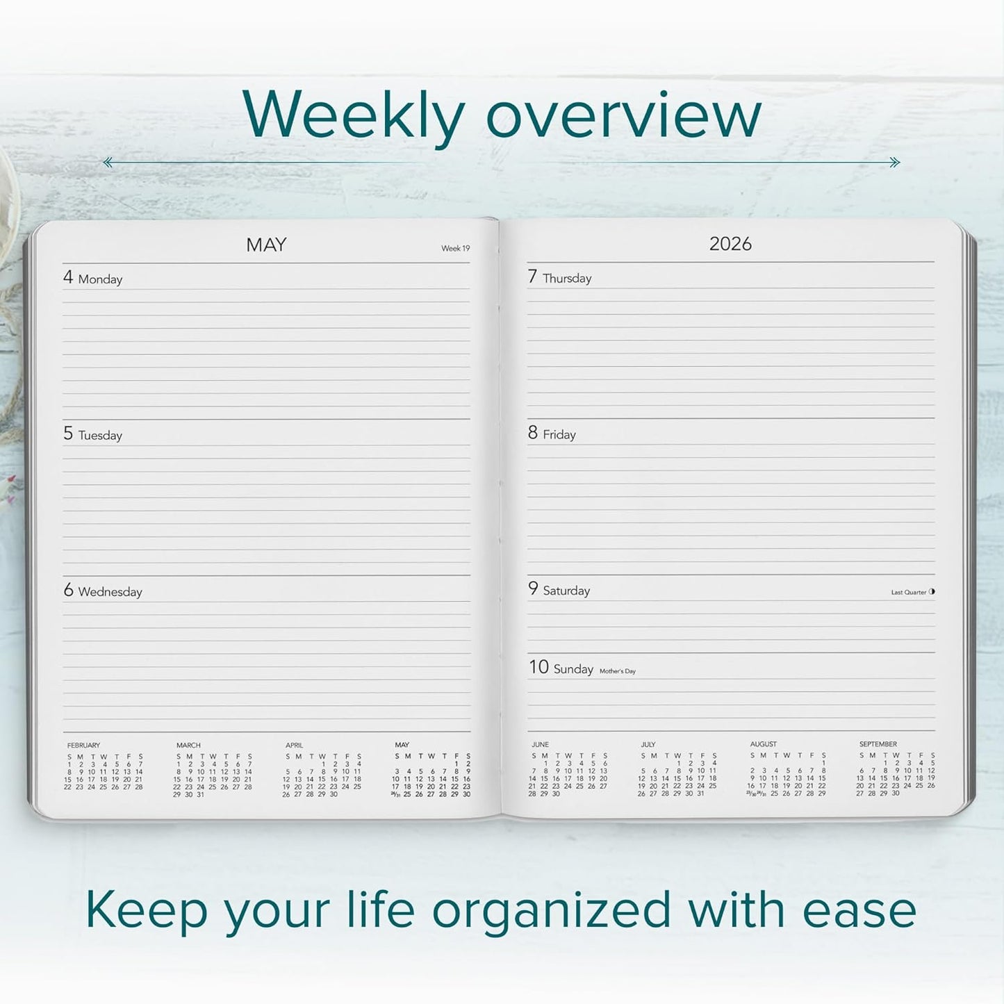Harbor Large Weekly Monthly Planner 2025-2026 - Calendar Planner and Notebook, Durable Faux Leather, 192 Pages, Softcover & Book Bound - Key West Dark Purple - 9.75 x 7.5 "