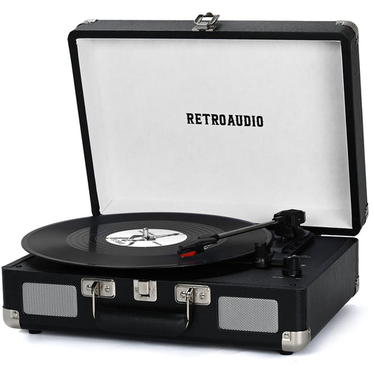Vinyl Record Player 3-Speed Bluetooth Portable Suitcase Belt-Driven Record Player with 2 Built-in Stereo Speakers Vinyl Vintage