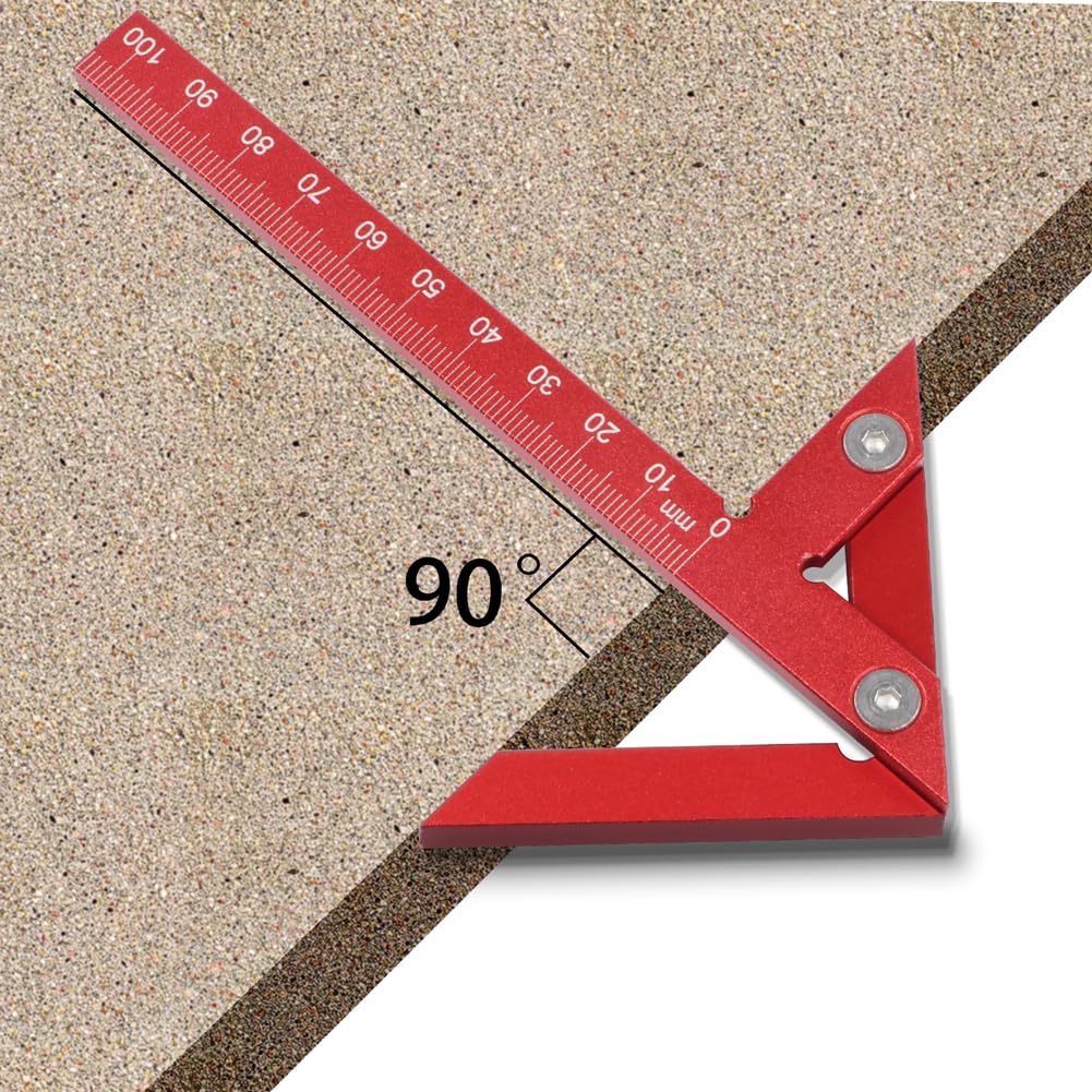 Aluminum Alloy Center Positioning Ruler, 45/90 Degree & Right Angle & Centerline Positioning, Red High-Precision Metric Measuring Multi-Function Arrow Ruler,043R