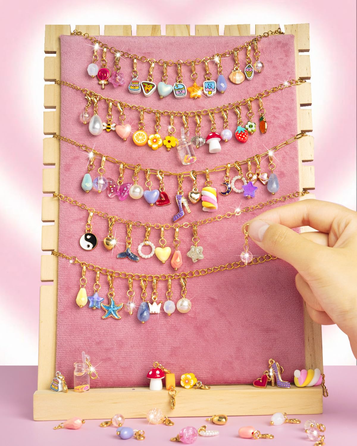 Deinduser Charm Bracelet Making Kit for Girls, Clip on Charms Kit for Bracelets, Charms for Bracelets with Clasp, Chain Bracelet Set for Girls, Ages 5-12
