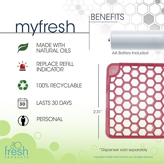 Fresh Products myfresh 2.0 Personal Air Freshener with Dry Fragrance Technology for Small Spaces Compact Design Motion Sensor Battery Included Spiced Apple 6 pk