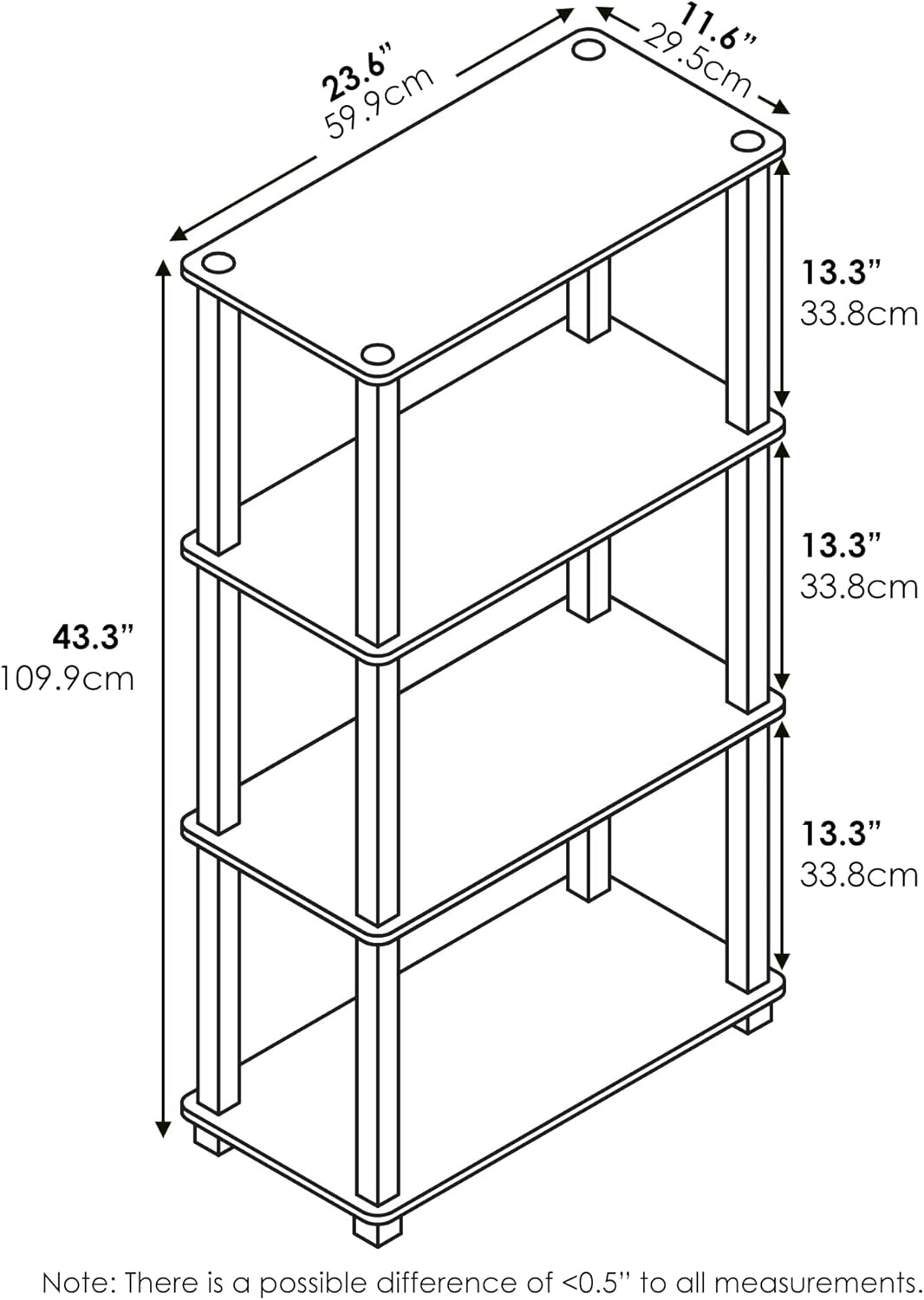 Furinno Turn-S-Tube 4-Tier Compact Multipurpose Shelf Display Rack with Square Tube, Amber Pine/Black