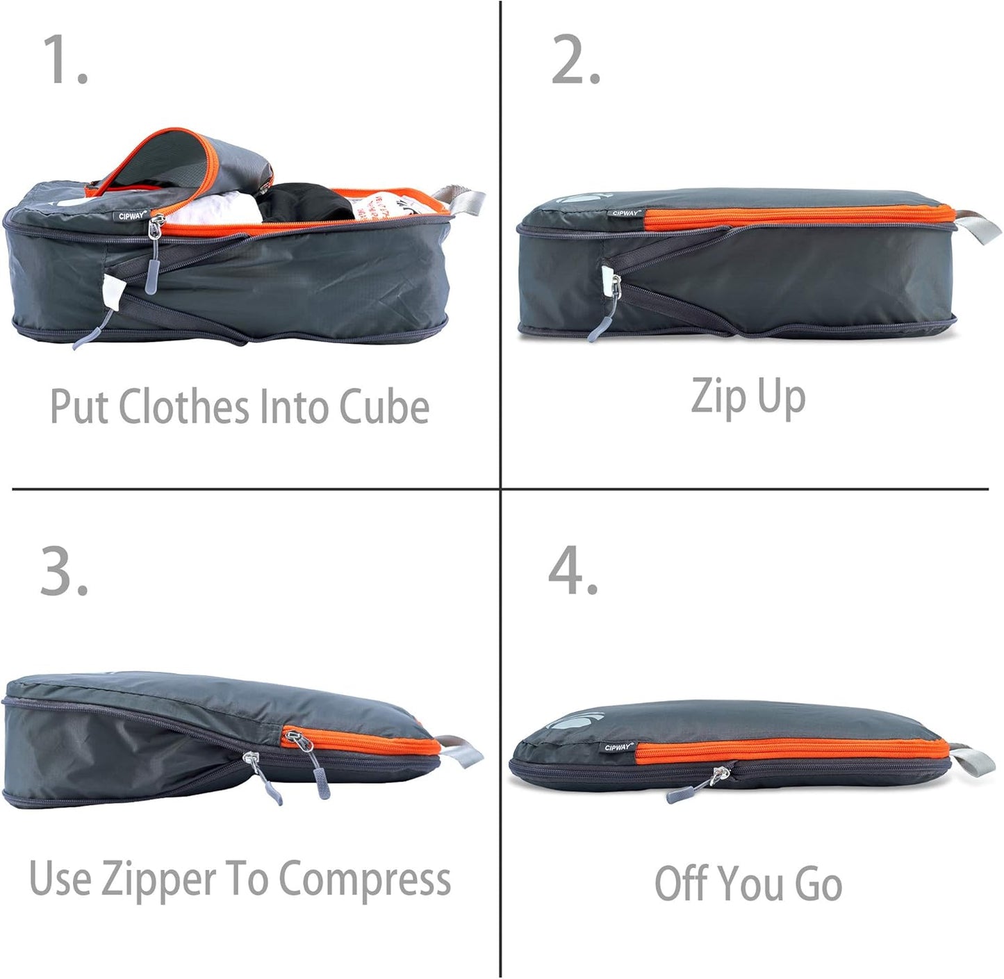 Cipway - 5 Set Compression Packing Cubes for Travel, Ultralight Packing Organizers for Luggage Suitcase & Backpack (Grey), L