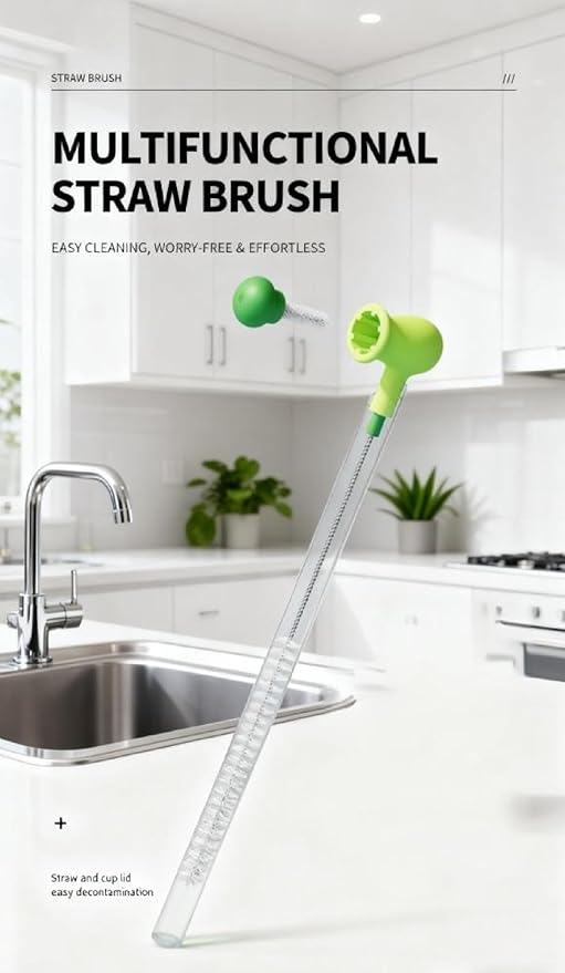 Pea Flexible Straw Brush, Multi-Functional Household Cup Lid Groove and Crevice Cleaning Brush (3-Pack)