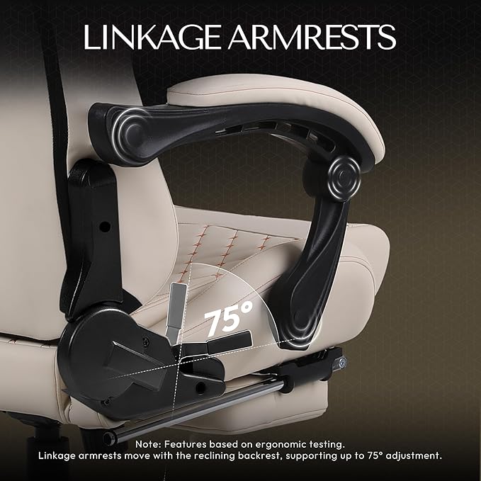 Dowinx Gaming Chair Big and Tall, Ergonomic Computer Chair with Footrest and Massage Lumbar Support, High Back Comfortable Gamer Chair for Adults 350Lbs PU Leather for Office Game, Ivory