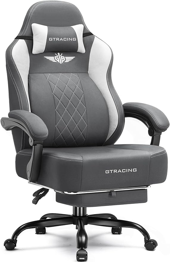 GTPLAYER Big and Tall Gaming Chair Breathable Fabric Computer Chair with Strong Lumbar Support, Comfortable Office Chairs with Pocket Spring Cushion, High Back Ergonomic Desk Chairs with Footrest