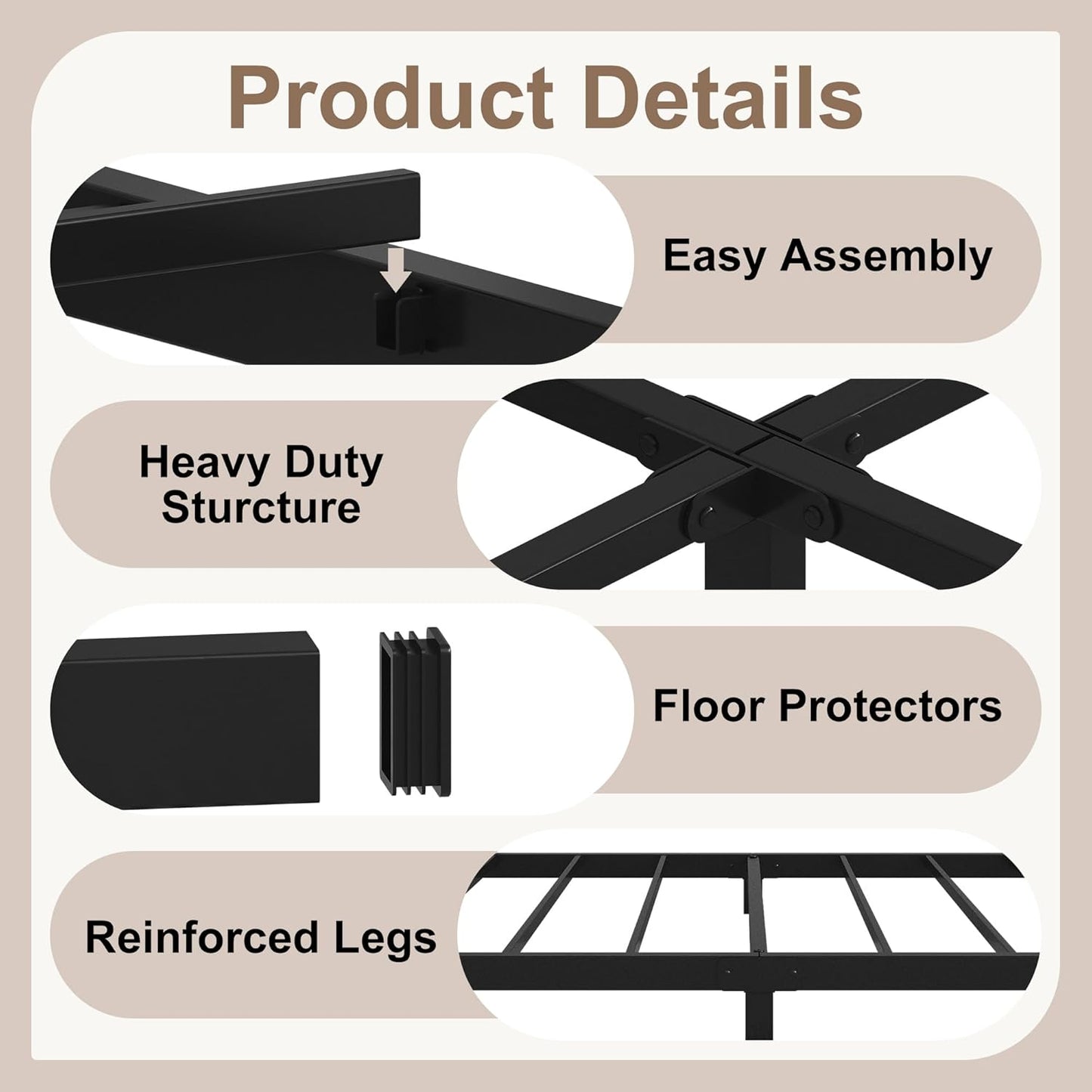 5 Inch Low King Size Bed Frame, Heavy Duty Bed Frame King Size Low Profile, No Box Spring Needed, Easy Assembly, Noise Free, Black
