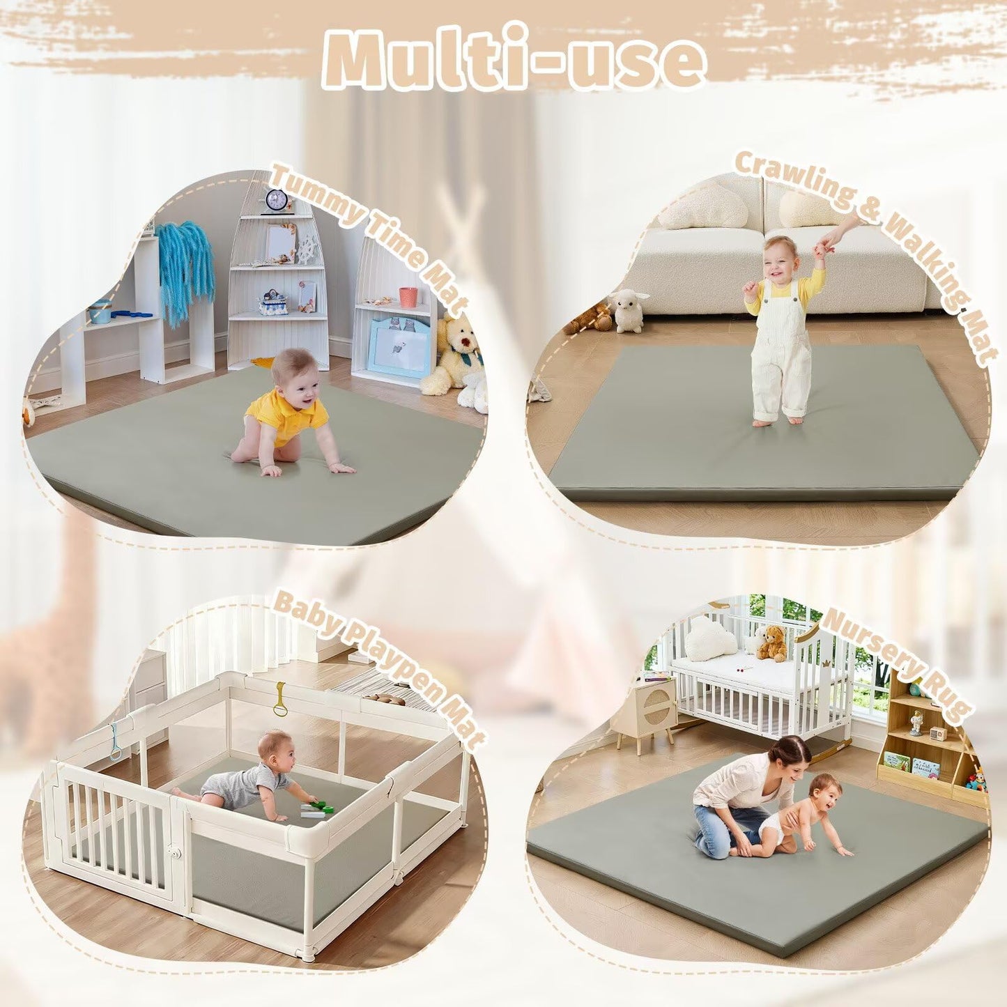 ILPEOD Waterproof Baby Play Mat for Floor Memory Foam 71 * 79 Cushion Playpen Playmat Tummy Time Crawling Mat Nursery Rug Thick Pad Create Soft & Safe Area for Infants,Toddler,Kids,Grey