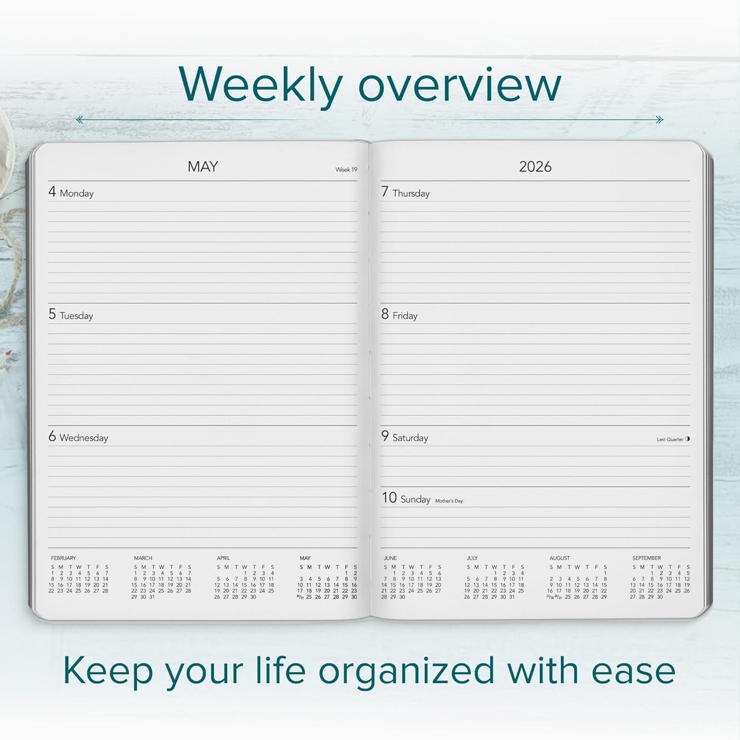 Harbor Desk Weekly Monthly Planner 2025-2026 - Calendar Planner and Notebook, Durable Faux Leather, 192 Pages, Softcover & Book Bound - Cambridge Lavender - 8x5.5"