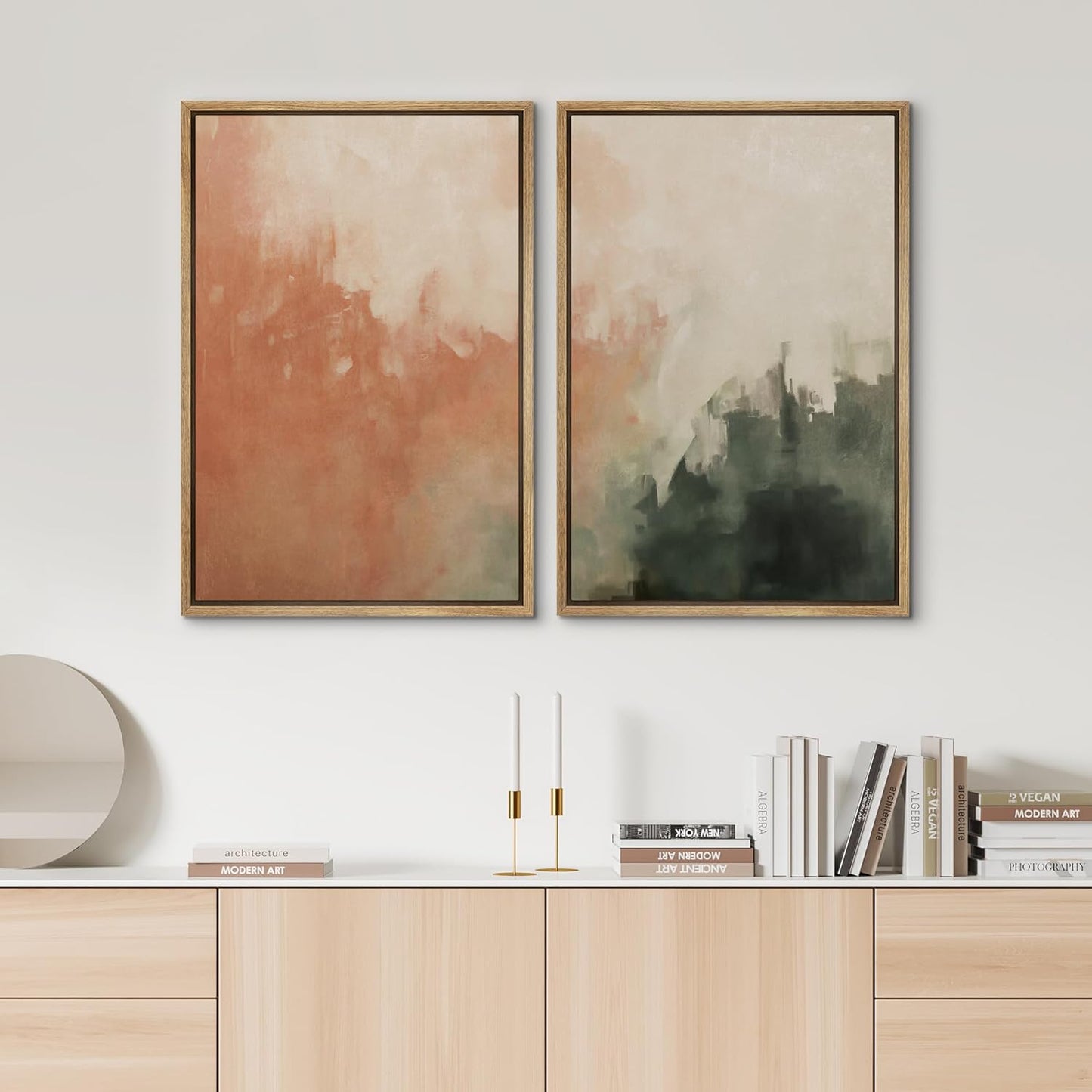 SIGNWIN Framed Canvas Print Wall Art Set Color Fade Abstract Landscape Earthy Terracotta and Forest Green Illustrations Modern Minimal Decorative for Living Room, Bedroom, Office - 16"x24"x2 Natural