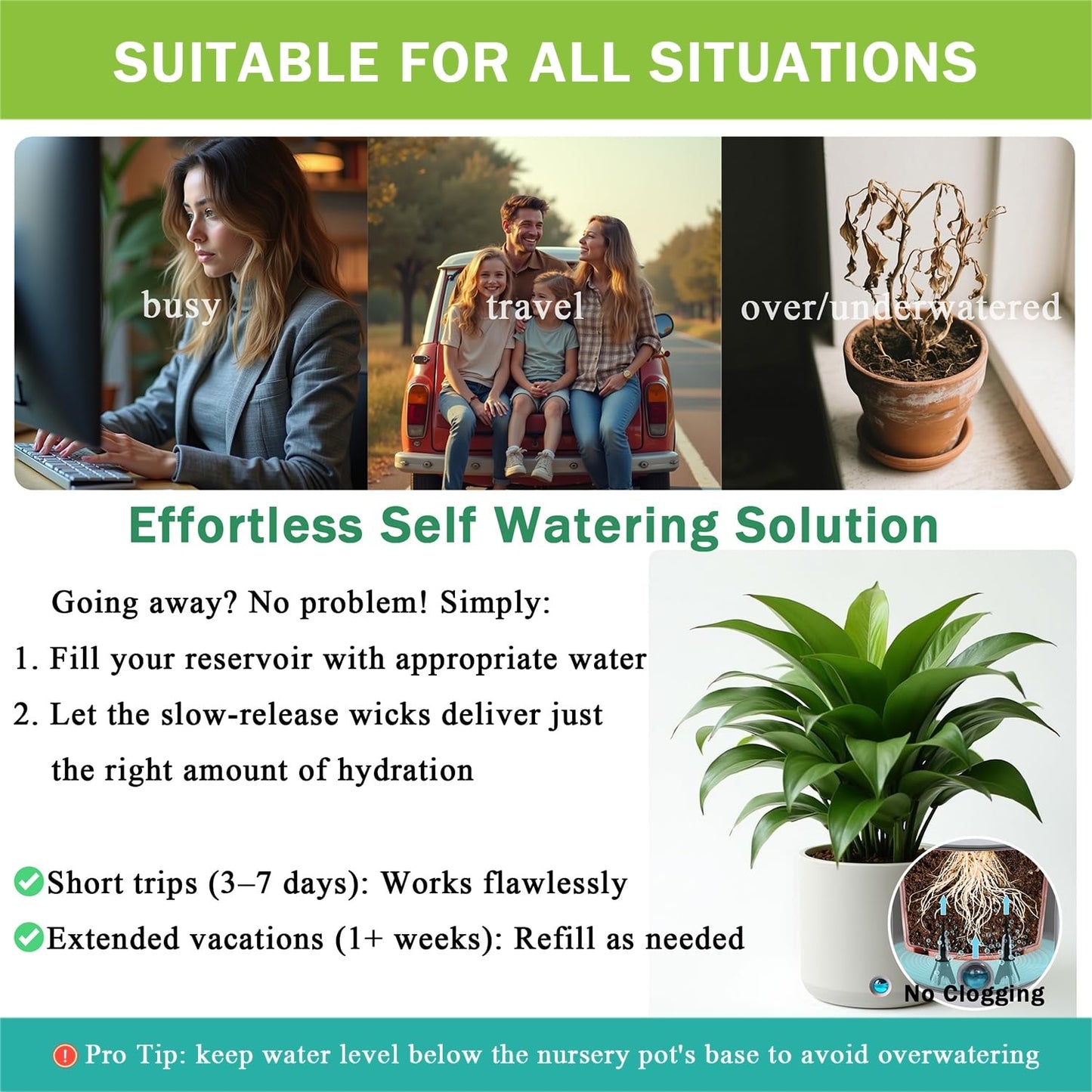 GreenShip 8 Pack Self Watering Planter Insert Watering Spikes, Watering Stakes with Wicking Rope, Plant Spikes for Indoor Outdoor Plants, Vacation Plant Watering Device for Planter Height 4.7" to 12"