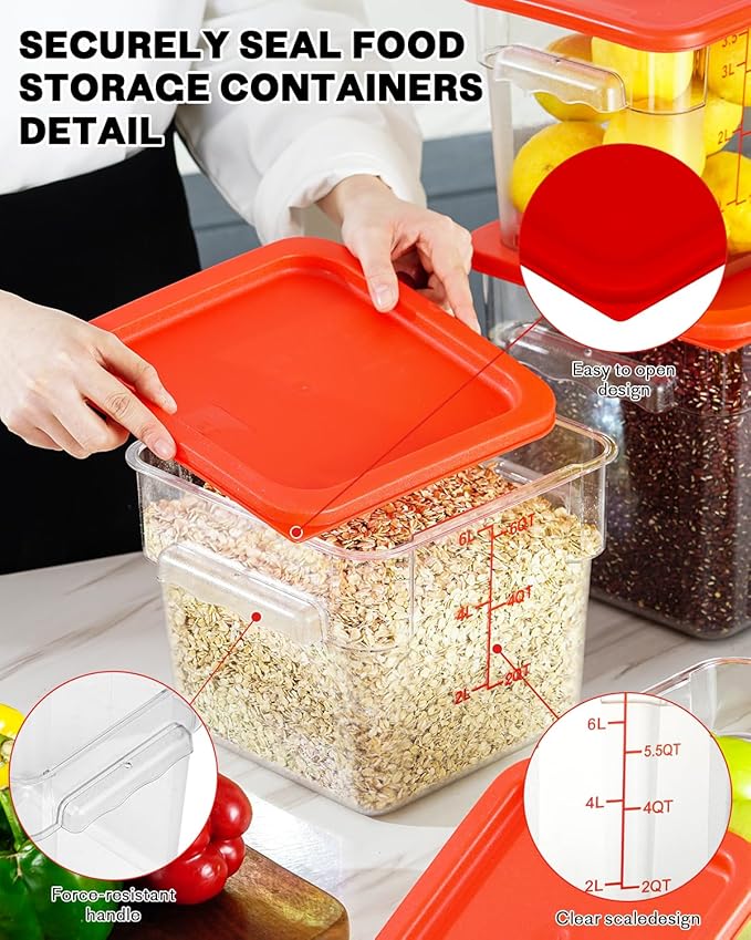 8QT NSF Food Storage Containers: 2 PCS[Food Grade][Hot&Cold Resistant] Clear Food Storage Containers with Scales Handles for Home Restaurant Kitchen Storage Pizza Proof Dough, BPA Free (N1)