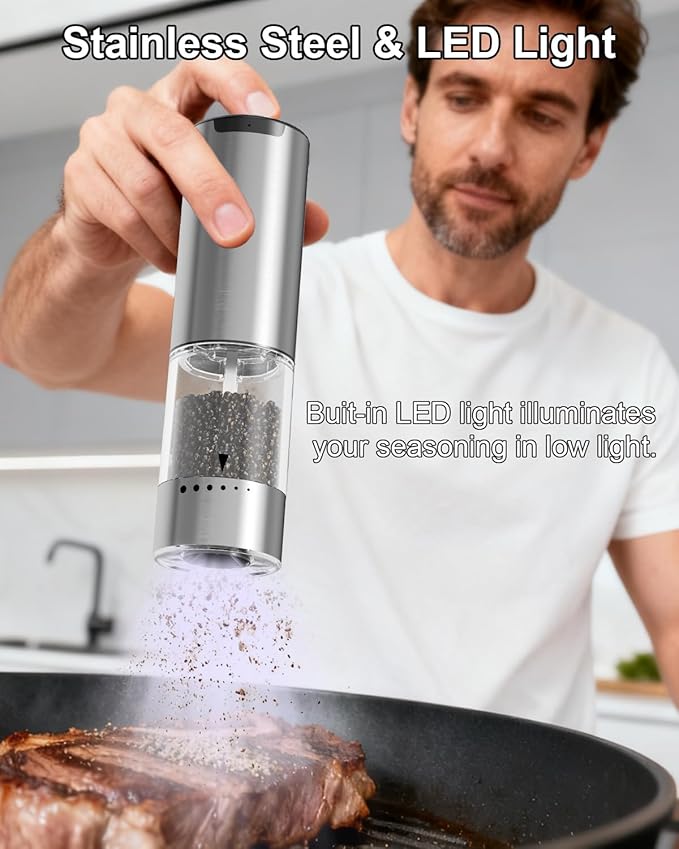 Electric Salt and Pepper Grinder Set | 6-Grind Settings & Top Anti-Misoperation Design | Electric Salt and Pepper Shakers with Detachable Base & Visual Container | for Kitchen, BBQ etc