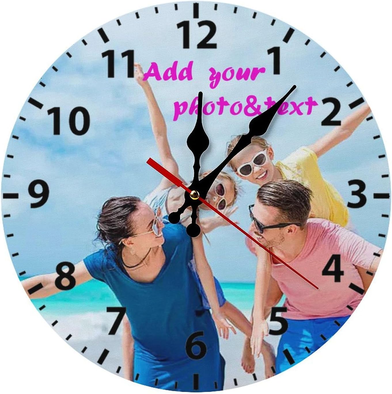 Custom Wall Clock,Personalized Wood Clock add Your Photo/Text,Customizable Silent Round Decoration for Kitchen Bathroom 13.4inch style1