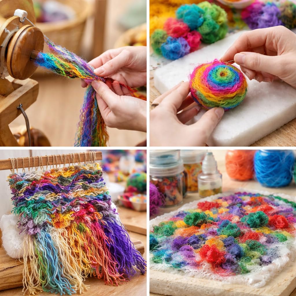 Knitsilk Mulberry Silk Fibers – Hand-Dyed Multicolor Silk Roving for Needle Felting, Wet Felting, Spinning & Knitting – 100 Grams Natural Mulberry Silk for Crafting