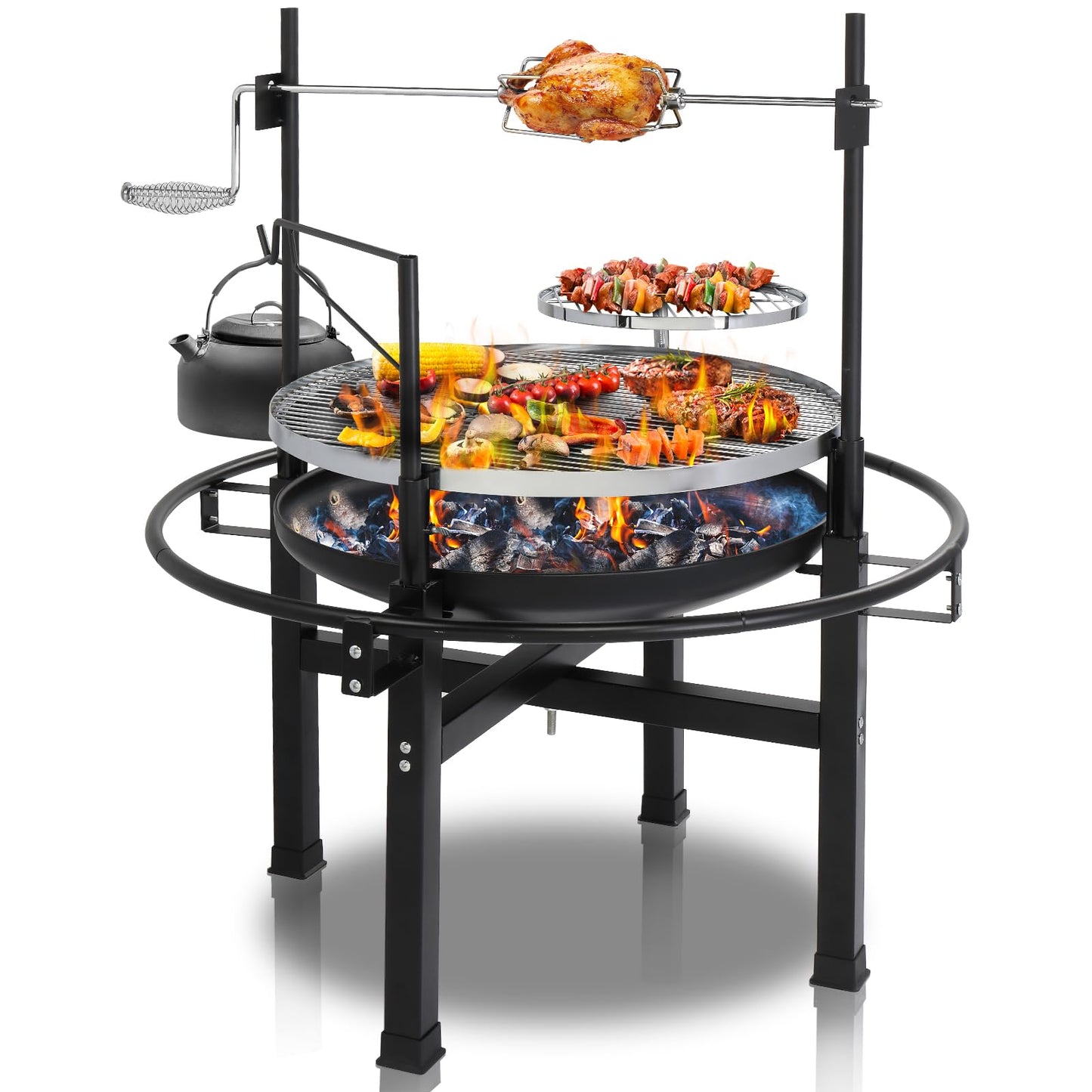Outvita 33 Inch 2 in 1 Fire Pit with Grills, Wood Burning Fire Pits with Adjustable Swivel Cooking Grate for Outside BBQ Patio Picnic Party