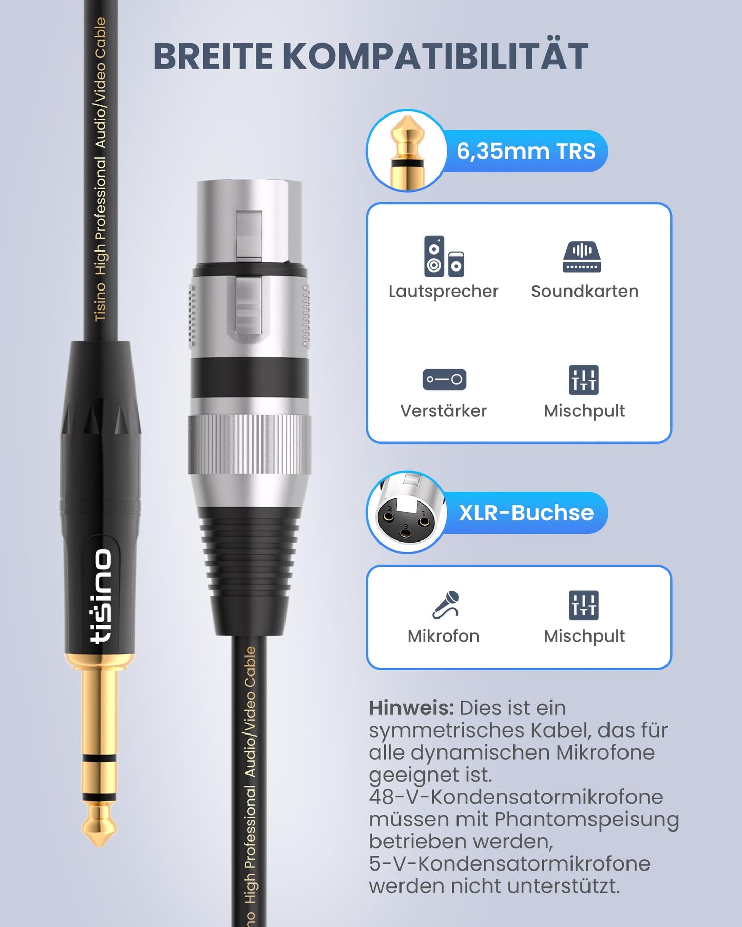 Tisino Xlr Female To 1/4 Inch (6.35Mm) Trs Jack Lead Balanced Signal Interconnect Cable Xlr To Quarter Inch Patch Cable Micphone