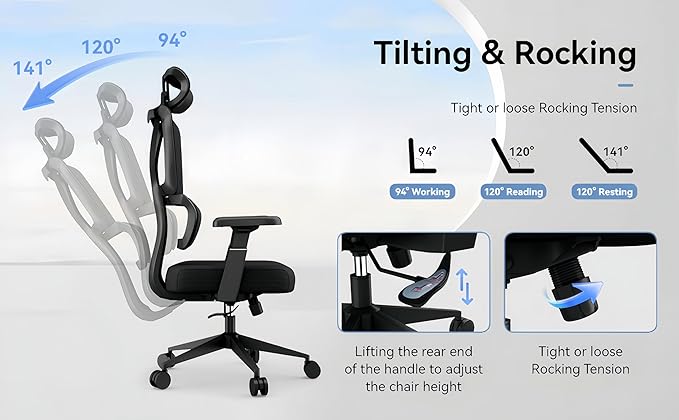 Ergonomic Office Chair - 400 lbs Capacity High-Back Mesh Computer Chair with Lumbar Support, Adjustable Headrest | Home and Gaming Desk Chair，Black