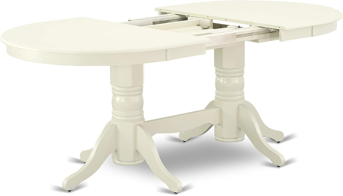 East West Furniture VABO9-LWH-LC 9 Piece Dining Set Includes an Oval Dining Room Table with Butterfly Leaf and 8 Faux Leather Upholstered Kitchen Chairs, 40x76 Inch, Linen White