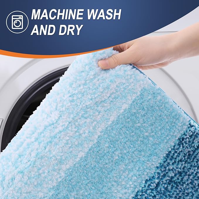 OLANLY Bathroom Rug Mat 36x24, Extra Soft and Absorbent Microfiber Bath Rugs, Non-Slip Plush Shaggy Bath Carpet, Machine Wash Dry, Bath Mats for Bathroom Floor, Tub and Shower, Peacock Blue