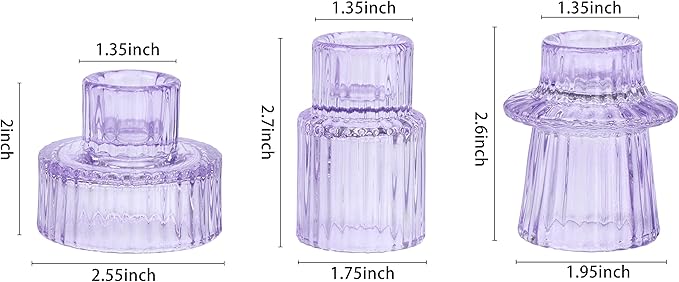 Vixdonos Glass Candlestick Holders Tealight Candle Holders for Table Centerpieces, Wedding Decor and Dinner Party (3 Pcs, Purple)