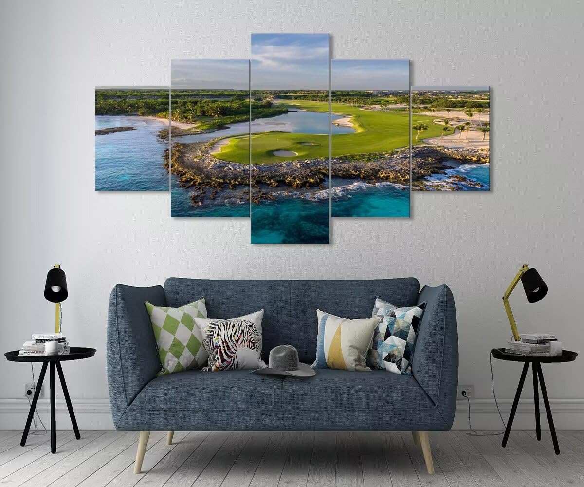 chenchenArt Punta Espada Golf Club Wall Art for Living Room Bedroom Bathroom Home Decorations Golf Course Pictures Posters Canvas Prints Modern Artwork Framed Ready to Hang(60''W x 40''H)