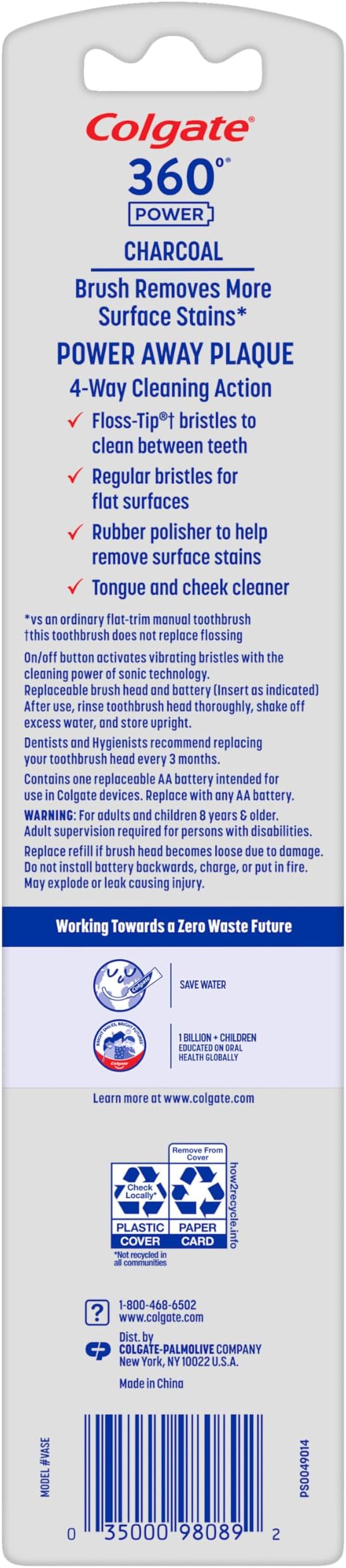 Colgate 360 Charcoal Sonic Powered Battery Toothbrush (Pack of 2)