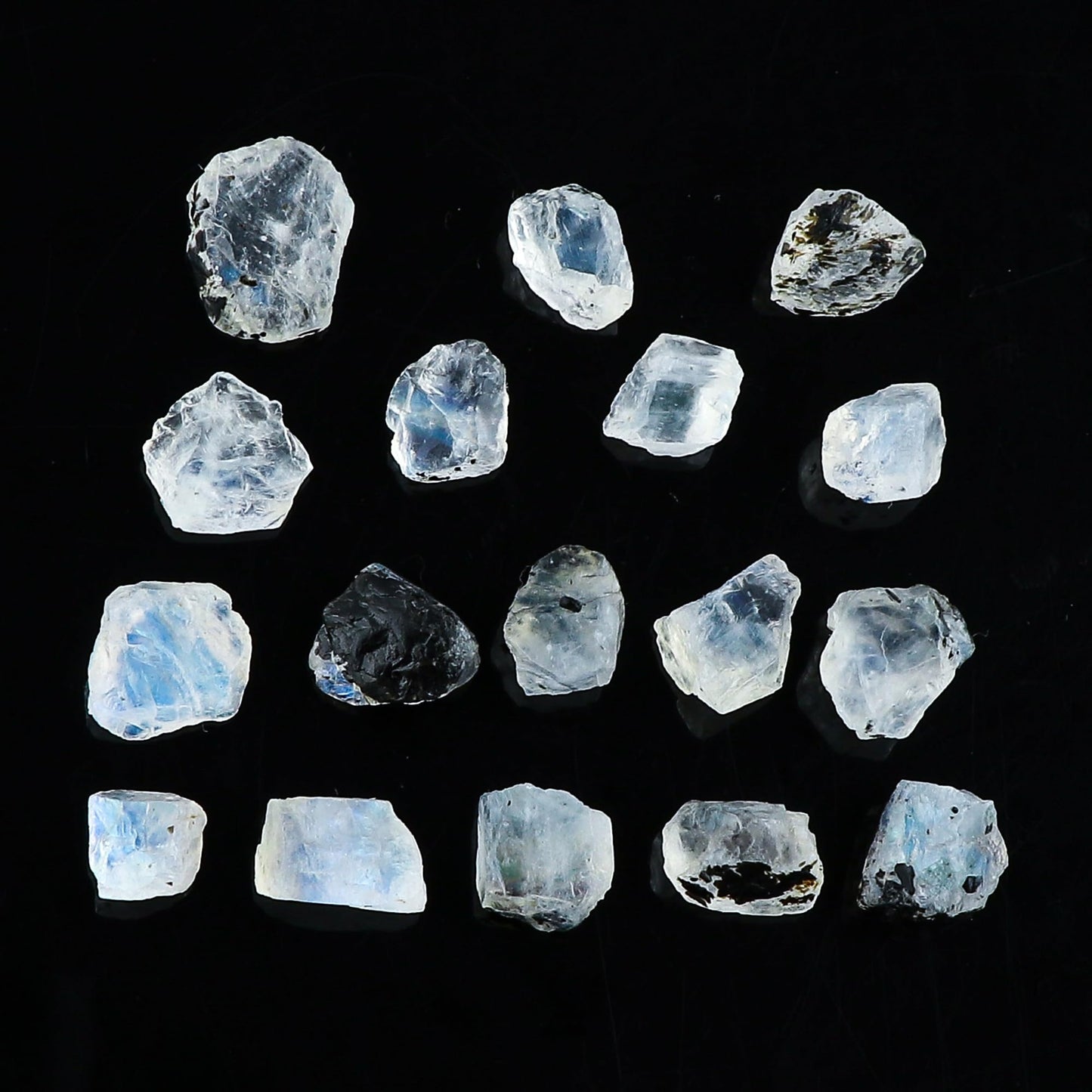 CRYSTALINES (50cts) Natural Raw Rainbow Moonstone Gemstones, Wholesale Rough Stones Lot Supplies, DIY Jewelry Making, Wire Wrapping, Healing Crystals, Gem Collection (Approx.15-17pcs)