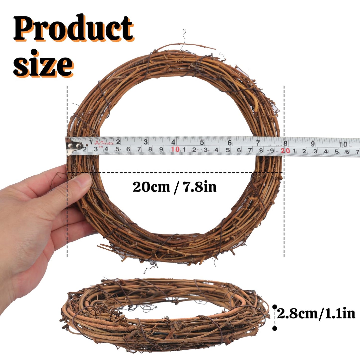 Yiksonyo 12 Pcs 8 Inch Natural Grapevine Wreath Set, Natural Rattan Wreath,Hand-Woven 8 Inch Vine Branch Wreaths, Perfect for DIY Crafts, Christmas Decorations, and Wedding Supplies