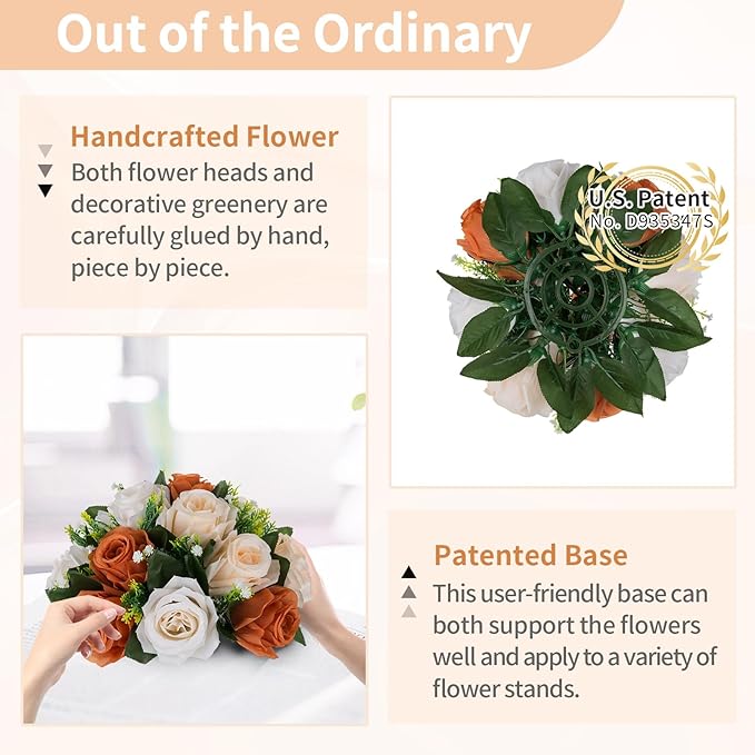 NUPTIO Terracotta Flower Ball Centerpieces: 6 Pcs Artificial Rose Kissing Balls for Wedding Party Tables - Faux Silk Floral Arrangements for Fall Home Thanksgiving Event Dining Decorations