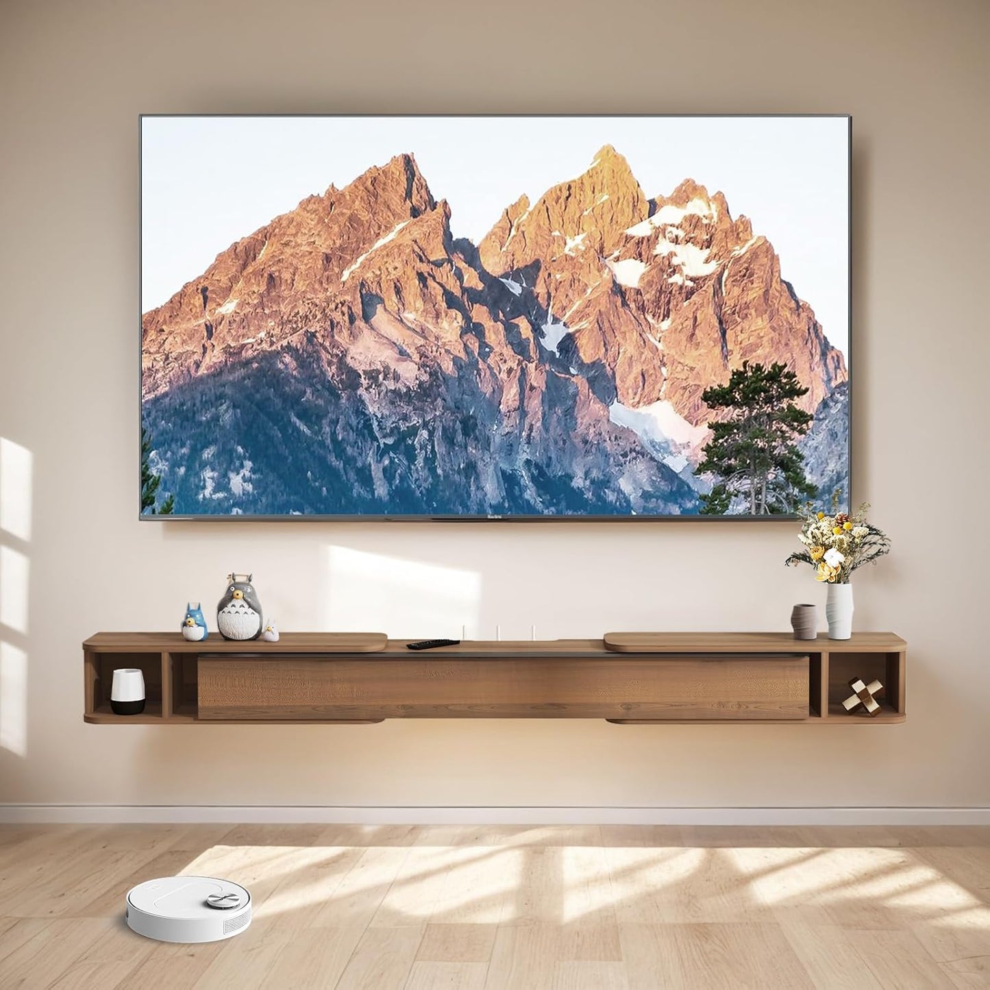 Pmnianhua Retractable Length Floating TV Stand,Minimalist Floating TV Shelf,Wall Mounted TV Console,Adjustable 87'' to 122'' Floating Entertainment Center with Storage for Bedroom Living Room(Walnut)