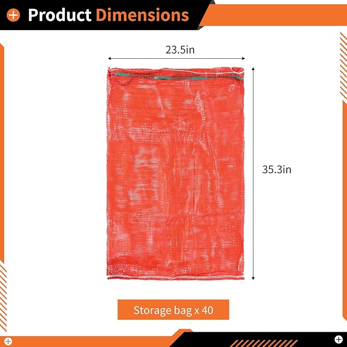40PCS Large Mesh Produce Storage Bag, 35.3" x 23.5" Inches Reusable Drawstring Fresh Produce Storage Bag, Breathable Produce Bags for Onions, Vegetables, Potatoes, Citrus, Crawfish, Firewood