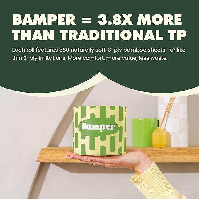 Bamboo Toilet Paper, 3-Ply & 380 Sheets, Soft & Strong Organic Bath Tissue, Chemical-Free & Hypoallergenic, Septic Safe, PFAS-Free, Tree-Free Bathroom Tissue (24 Extra-Large Rolls)