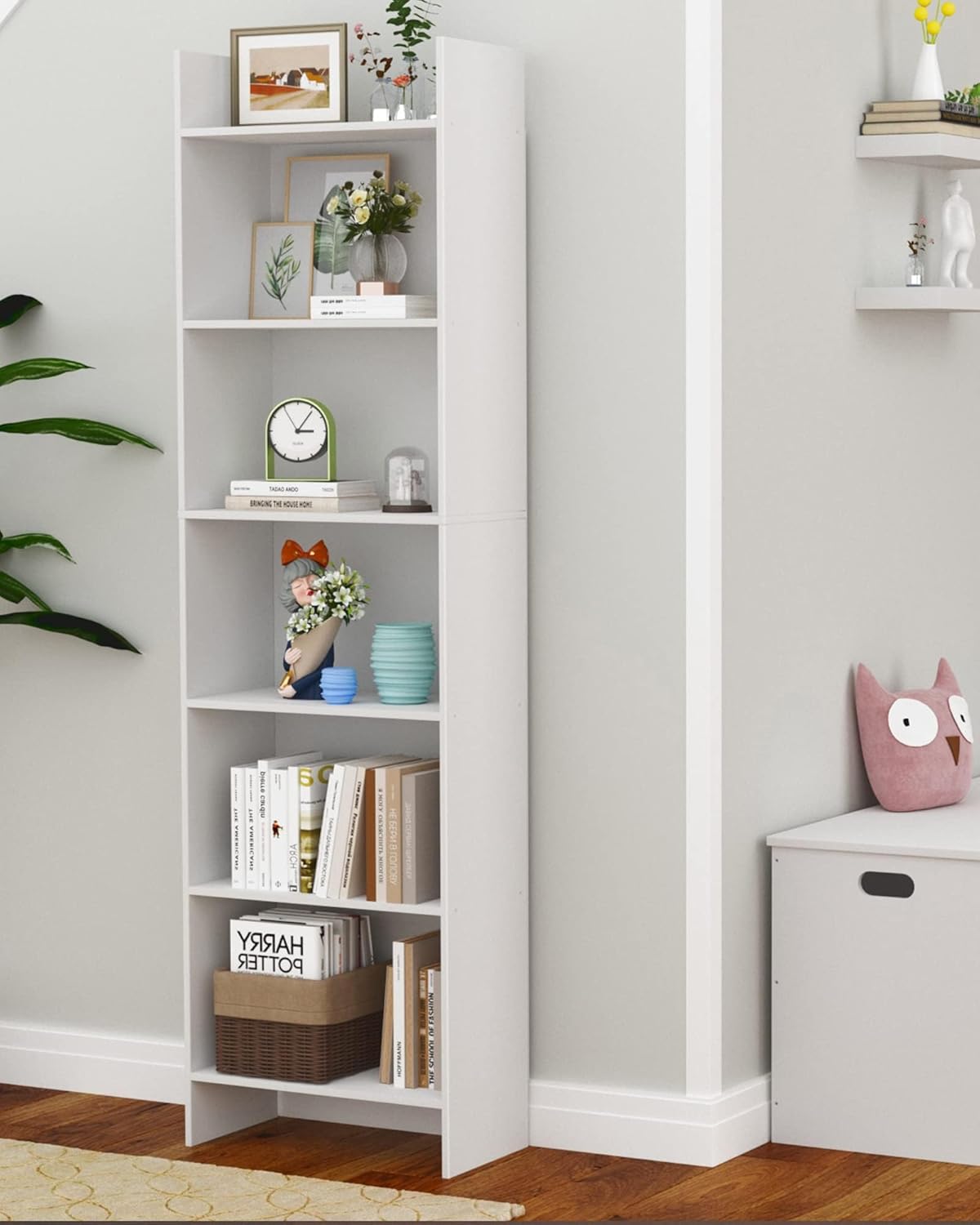 6-Tier Bookshelf, 66.9 Inches Floor Standing Bookcase, Display Storage Shelf, Corner Shelf, Home Decor Furniture for Home Office, Living Room, Bedroom, White 01103XBC