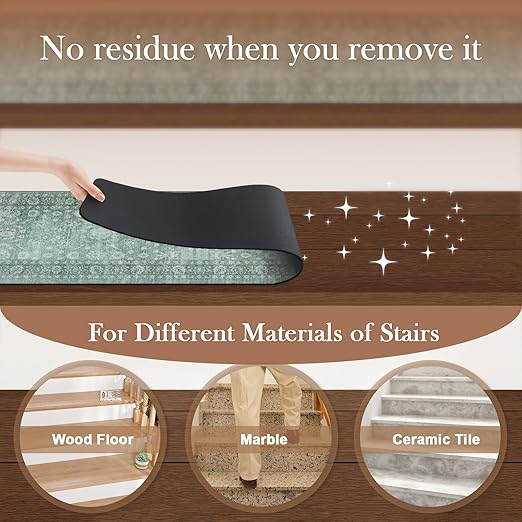 Vintage Stair Treads Non Slip Stair Runners for Wooden Steps Indoor, 15PCS 8"x30" Rubber Backing Carpet Treads for Wood Stairs Staircase Step Treads for Kids & Dogs, Stair Covers, Green