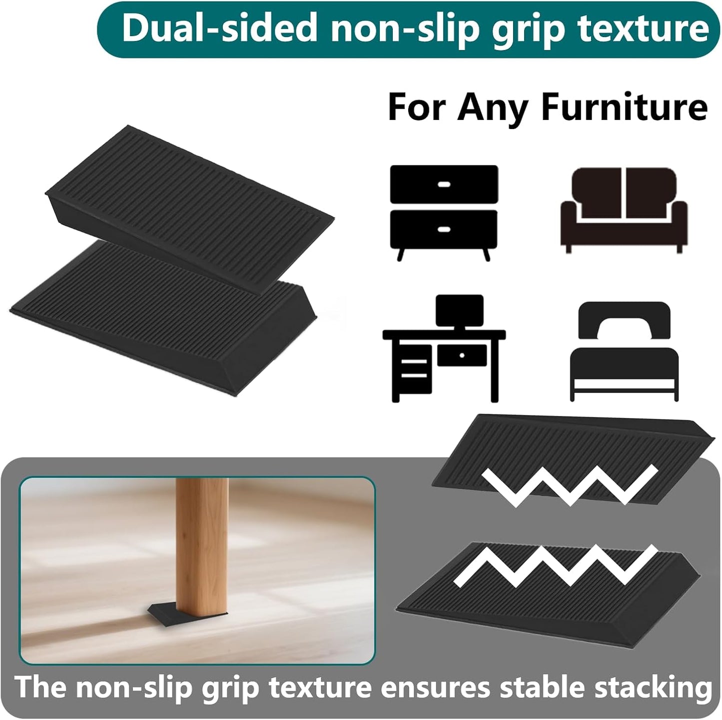 Furniture Levelers, 30Pcs Flexible Multi-Purpose Rubber Shims for Leveling - Prevent from Wobbling for Furniture Toilet (Black)