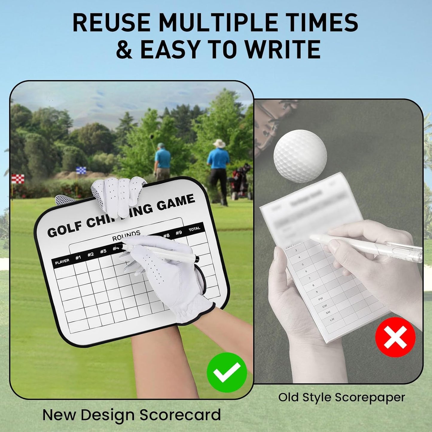 Golf Scorecard Board Erasable with 1 Free Pen, Plastic Write on Whiteboard Dry Erase Score Card Holder Accessories Gift for Men Women Golfer