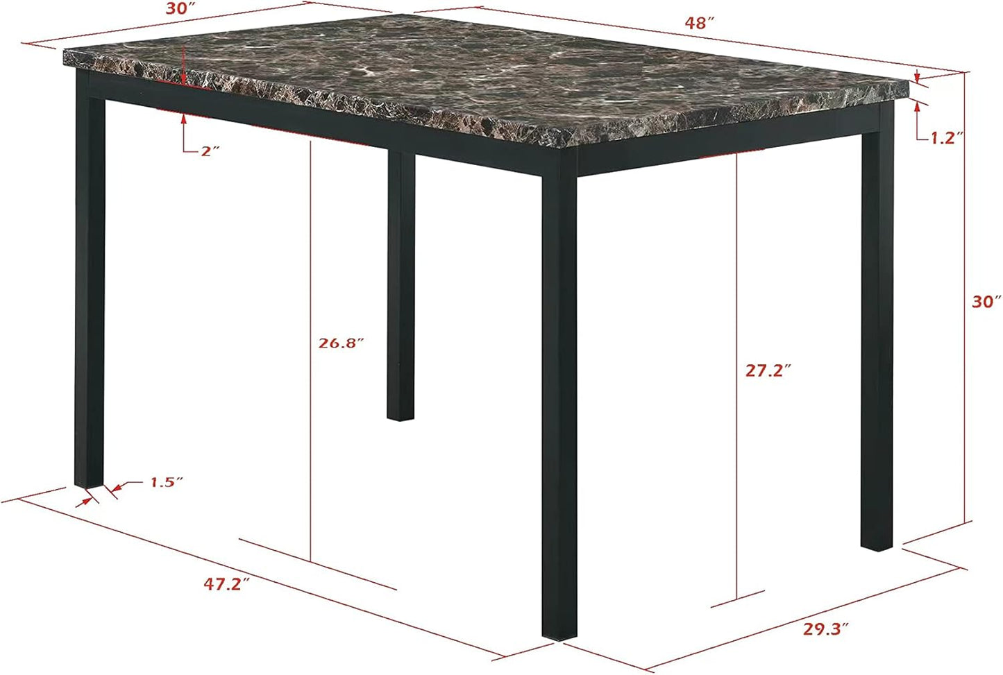 KEIKI 5 Piece Dining Table Set with 48" Marble Table & 4 PU Leather Padded Chair for 4 Person,Kitchen, Living Room,Dining Room Furniture,Easy Assembly,Black