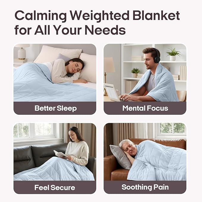 ZonLi Weighted Blanket for Adults (48"x72", 12lbs, Cambridge Blue) Twin Size High Breathability Cooling Heavy Blanket, Soft Material with Premium Glass Beads, All-Season, Easy Care