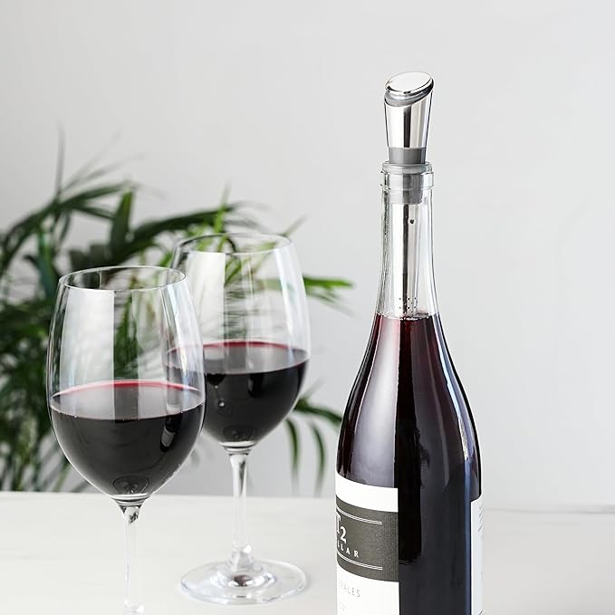Host Wine Filter Pour Spout with Stopper, Stainless Steel Wine Purifier to Remove Histamines, Sulfite and Soften Tannins, Includes Stopper with Silicone Seal, Set of 1