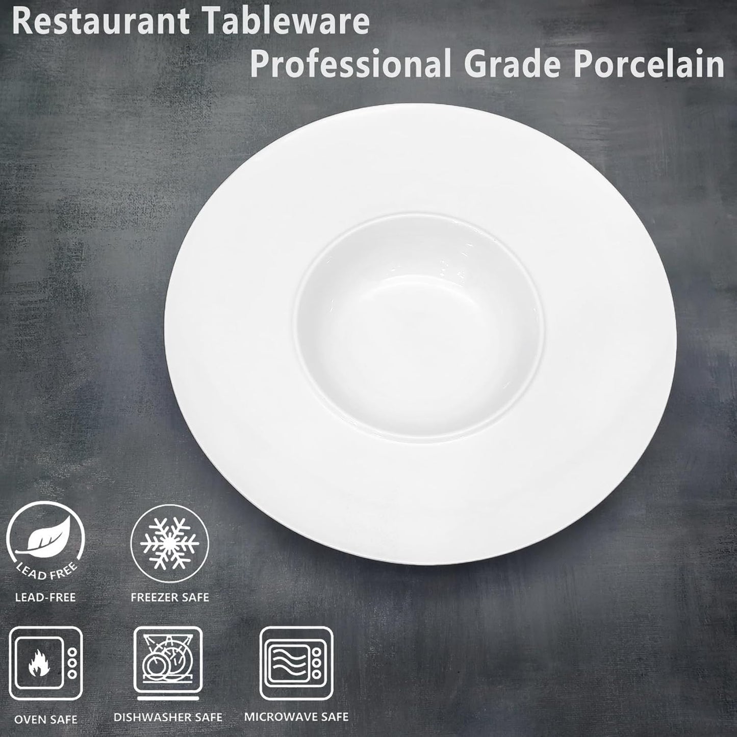 Ceramics Rimmed Soup Bowls 8.6 oz, White 11 inch Exquisite small soup plate Set of 4, Pasta plates With Rim is the best choice for hotels, kitchens, fine restaurants and gourmets