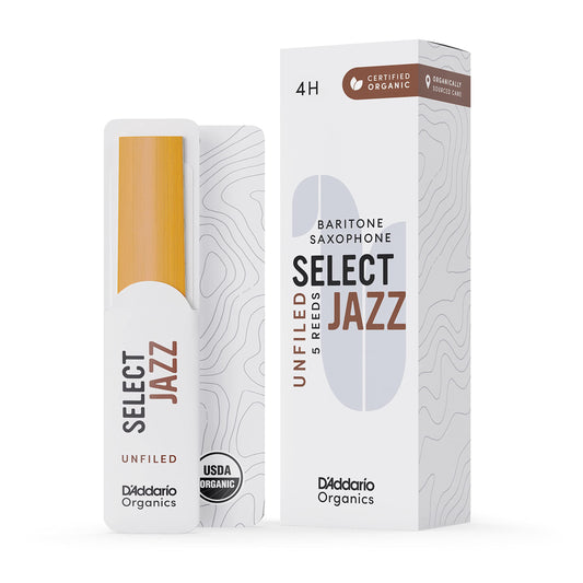 Daddario Organic Select Jazz Unfiled Sax 4 Hard, 5 Pack Baritone Saxophone Reeds (Orrs05Bsx4H)