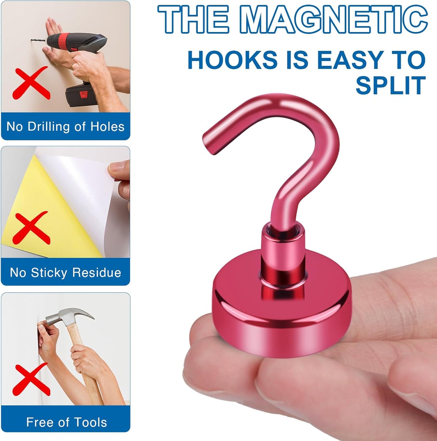 LOVIMAG Strong Magnetic Hooks, 50Lbs Red Strong Magnet Hooks, Heavy Duty Magnets for Cruise Accessories, Magnetic Hooks for Refrigerator, Hanging, Ceiling, Tool Room Etc - 4 Pack