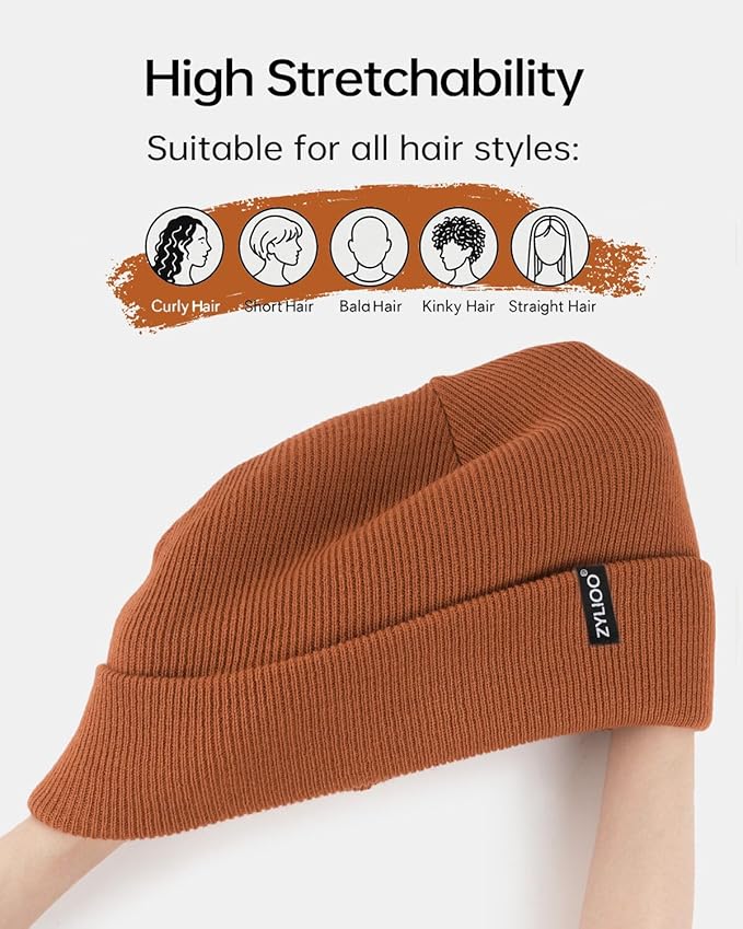 Zylioo Oversize Beanie Hats, XXL Big Size Ribbed Knit Cuffed Winter Hat for Cold Weather, Warm Skull Watch Cap
