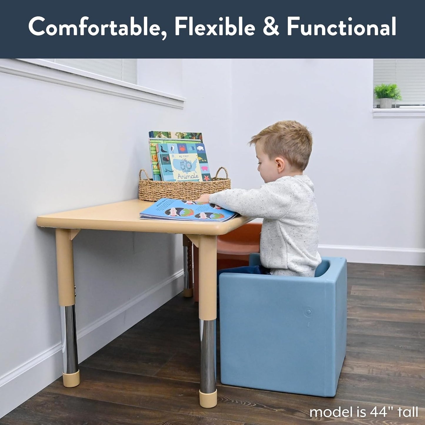 Children's Factory 3-in-1 Cube Chair for Kids, Flexible Seating Classroom Furniture, 1-Pack, Fog Blue
